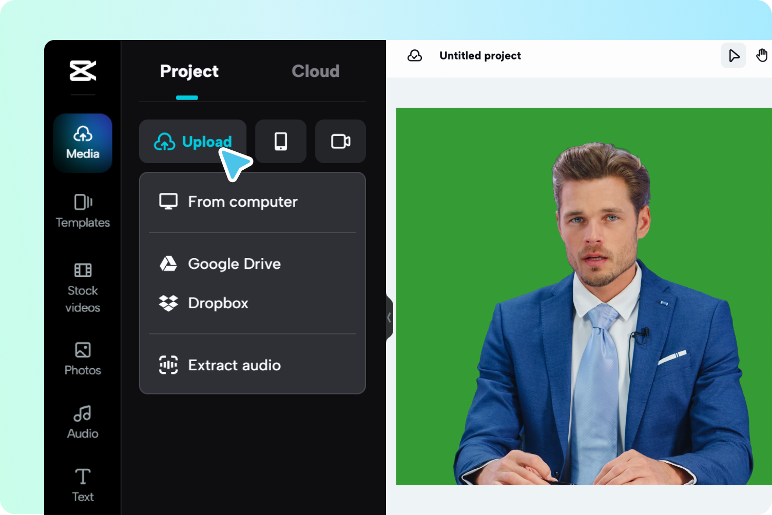 Upload video to chroma key video editor
